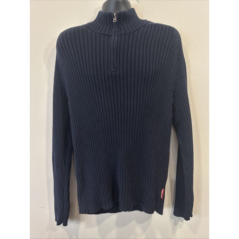 Abercrombie & Fitch Quarter Zip Sweater Men XL Navy Blue Ribbed Muscle Fit - Picture 3 of 9
